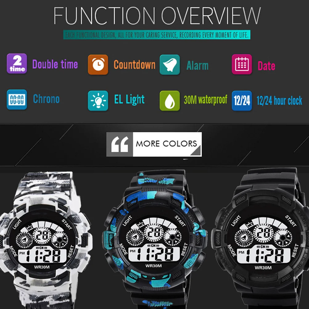 Camouflage Waterproof Electronic Watch Digital Display Alarm Countdown Timer LED Backlight Sports Wristwatch Electronic Watch