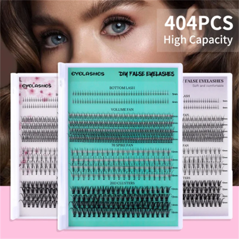 20D مجموعات مروحة 404 مجموعات أسفل لاش حجم مروحة سبايك مروحة DIY الرموش الصناعية لاش السندات وختم الملقط طقم فرشاة