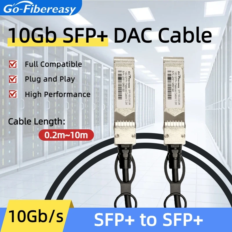10G SFP+ DAC Twinax Cable,0.2M,0.5M,1M~10M,Direct Attach Copper Passive,Compatible with Cisco,MikroTik,Netgear,Zte,Zyxel Switch
