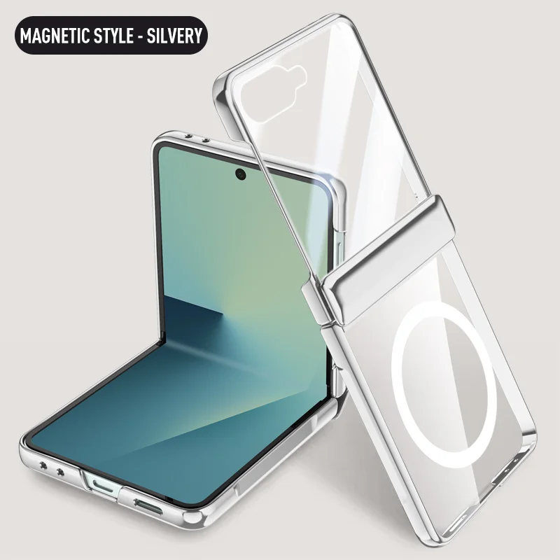 

Full Protecti Tempered Glass Film Phone Case For Samsung Galaxy Z Flip 7 For Magsafe Wireless Charging Plating Shockproof Cover