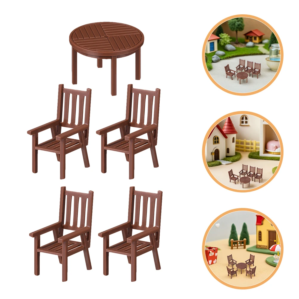 

2 Sets Miniature Table and Chair Dollhouse Desk Model Kitchen Decor Furniture Micro Scene