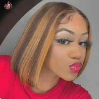 SIMMEL-peluca con cierre de encaje ombré 4x4, pelucas de cabello humano de colores destacados, pelucas Bob marrones, cabello liso Remy de 180 de densidad