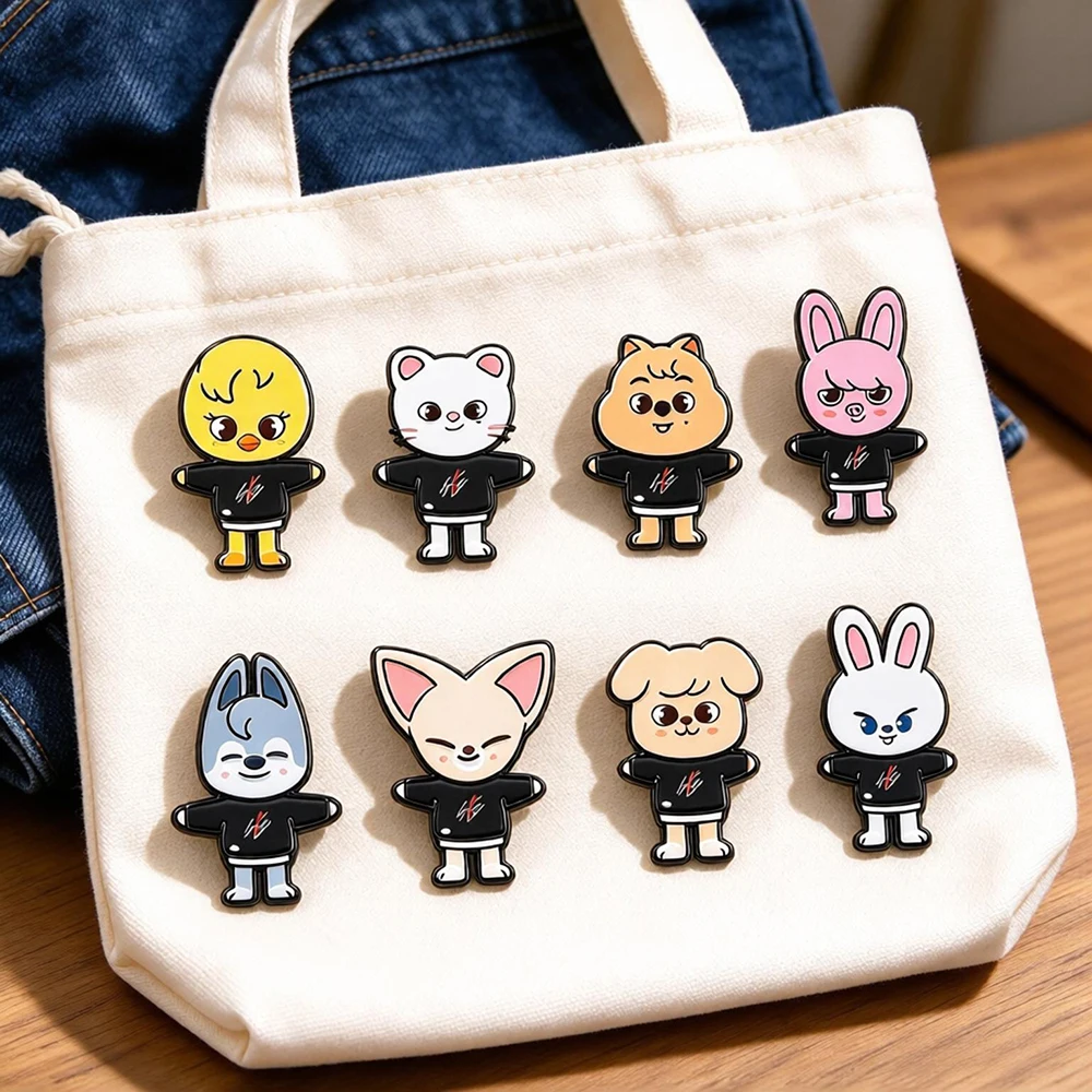 8PCS Cute Cartoon Animal Enamel Pin Kawaii Chick Cat Dog Fox Rabbit Figure Lapel Brooch Metal Badge Backpack Clothes Decor
