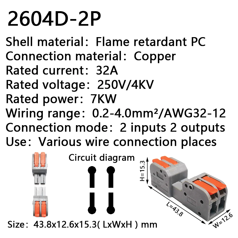 Conectores de Cable 2604D 2608, conectores de Cable de acoplamiento, cableado Universal rápido, conductores compactos, bloque de terminales Push-in, SPL-223 LED