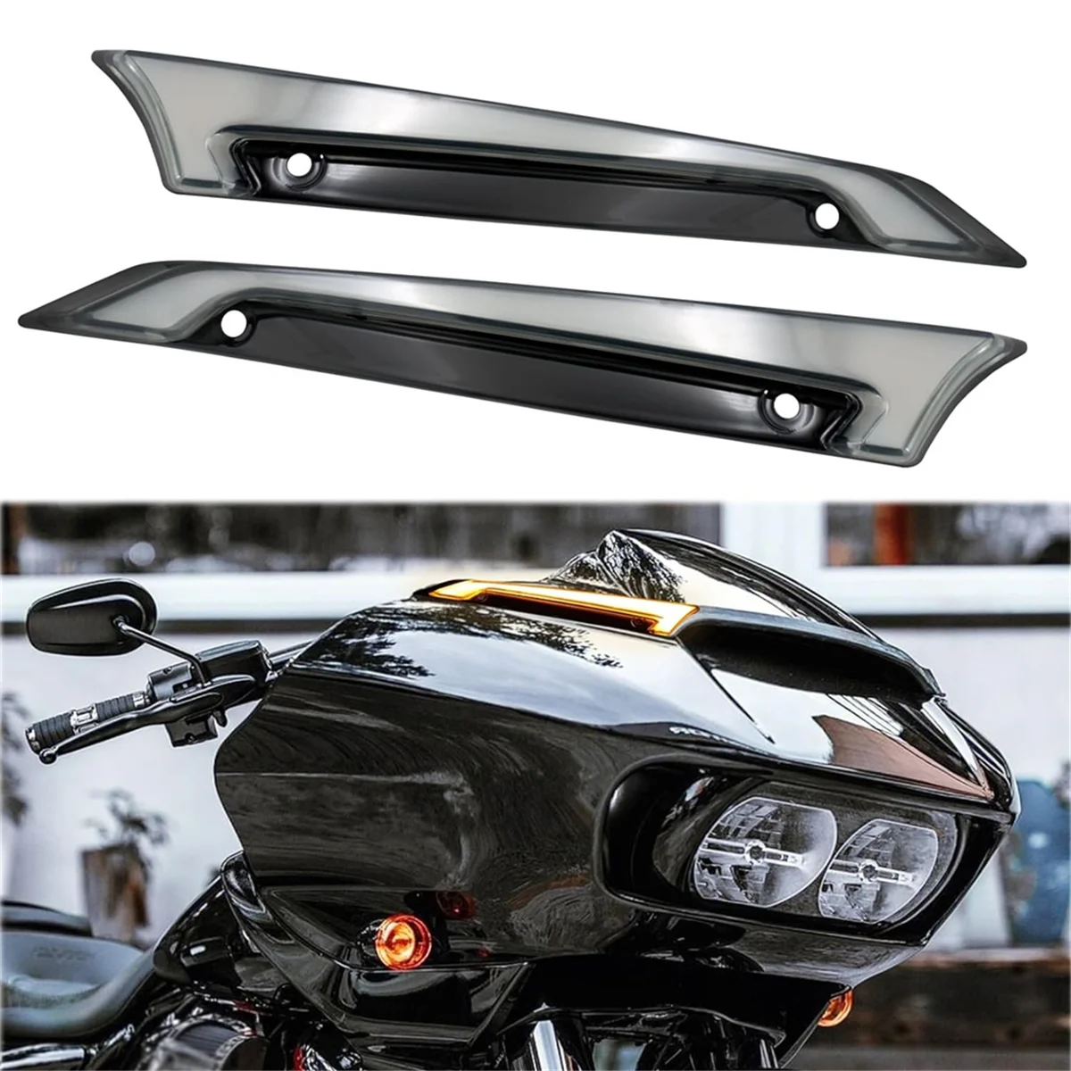 Windshield Trim Lights Windscreen Fairing LED Turn Signals Running Light for Harley Road Glide Models - Black