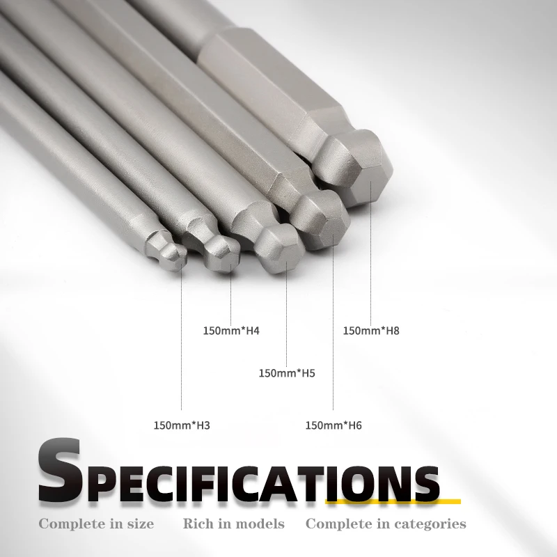 Punta de destornillador Hexagonal con extremo esférico de 150mm, 1 Uds., broca hexagonal métrica, puntas de destornillador eléctrico de viento neumático magnético largo