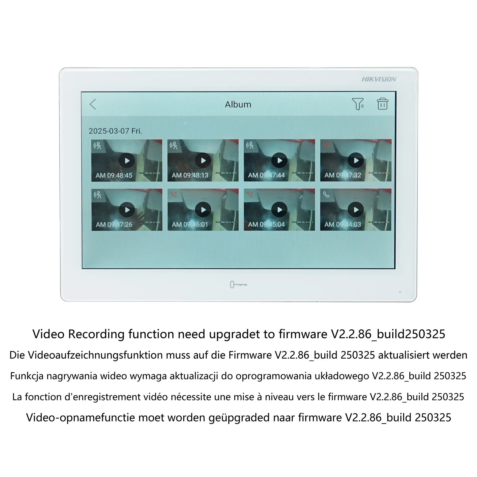 HIKVISION versione internazionale Monitor da interno DS-KH9510-WTE1(B) da 10 pollici, POE 802.3af, app Hik-connect, WiFi, videocitofono