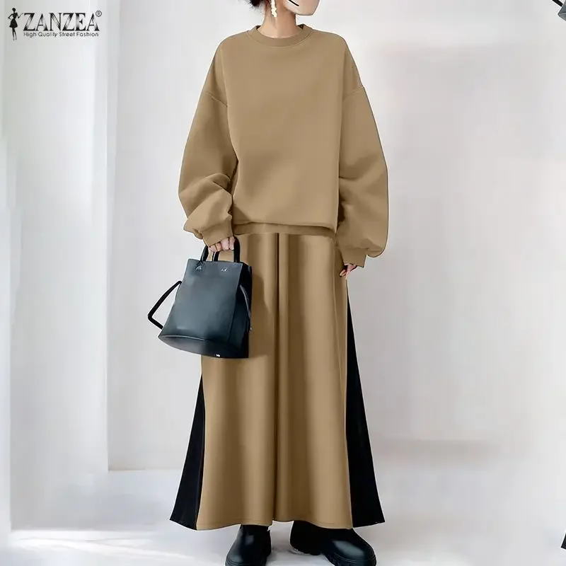 

ZANZEA, зимний уличный спортивный костюм, осенние толстовки, комплекты из 2 предметов, женские толстовки с длинными рукавами, брюки, элегантные комплекты широких брюк