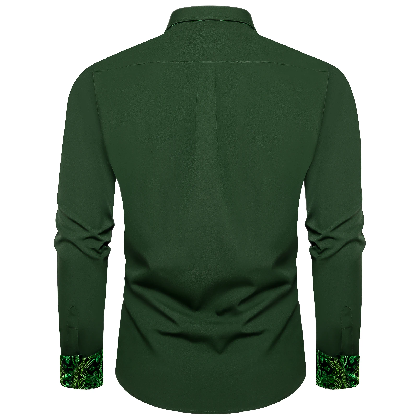 Men\'s Green Shirts Long Sleeve Fashion Casual Contrast Color Social Turn Down Collar Dress Shirt for Wedding Prom Men Clothing