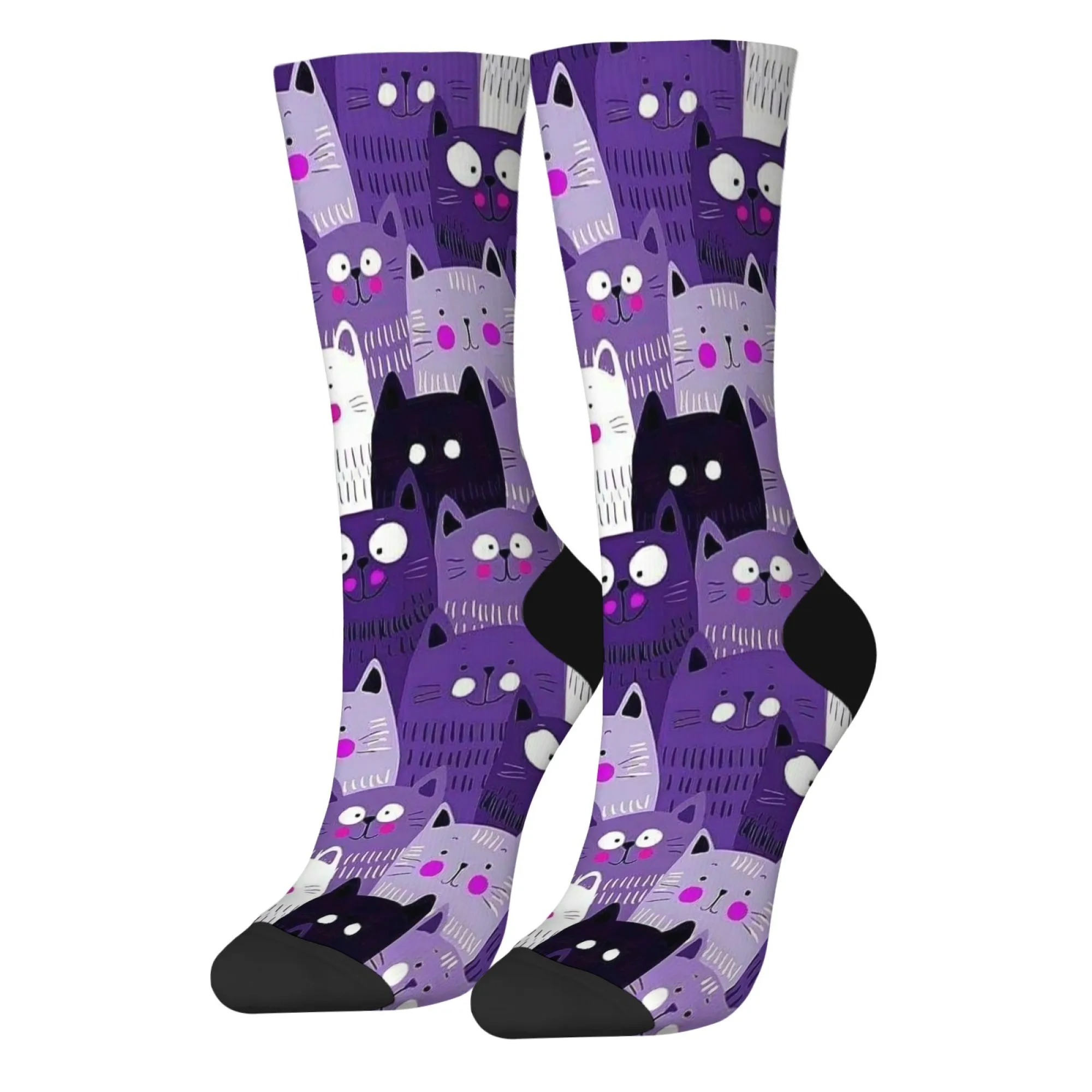 

Purple Cat Pattern Mid-Calf Socks Suitable for Outdoor Sports Enthusiasts Comfortable and Breathable Soft Stylish Daily Wear