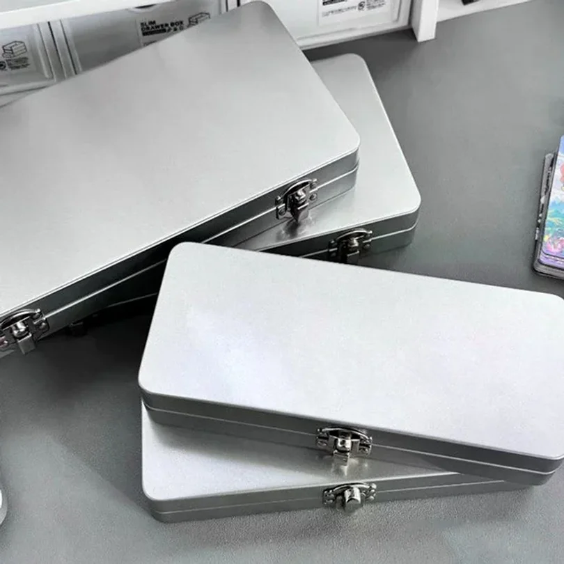 Universal Lockable Metal Storage Box for Craft & Sewing Supplies Durable Matte Rectangular Tin Organizer for Tools Pencils