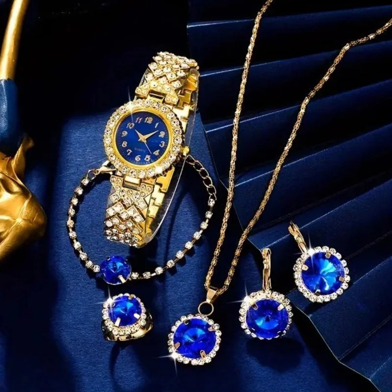 5pcs/4pcs  Women's Watch Gemstone Jewelry Set New Heart shaped Color Diamond Quartz Watch for Women