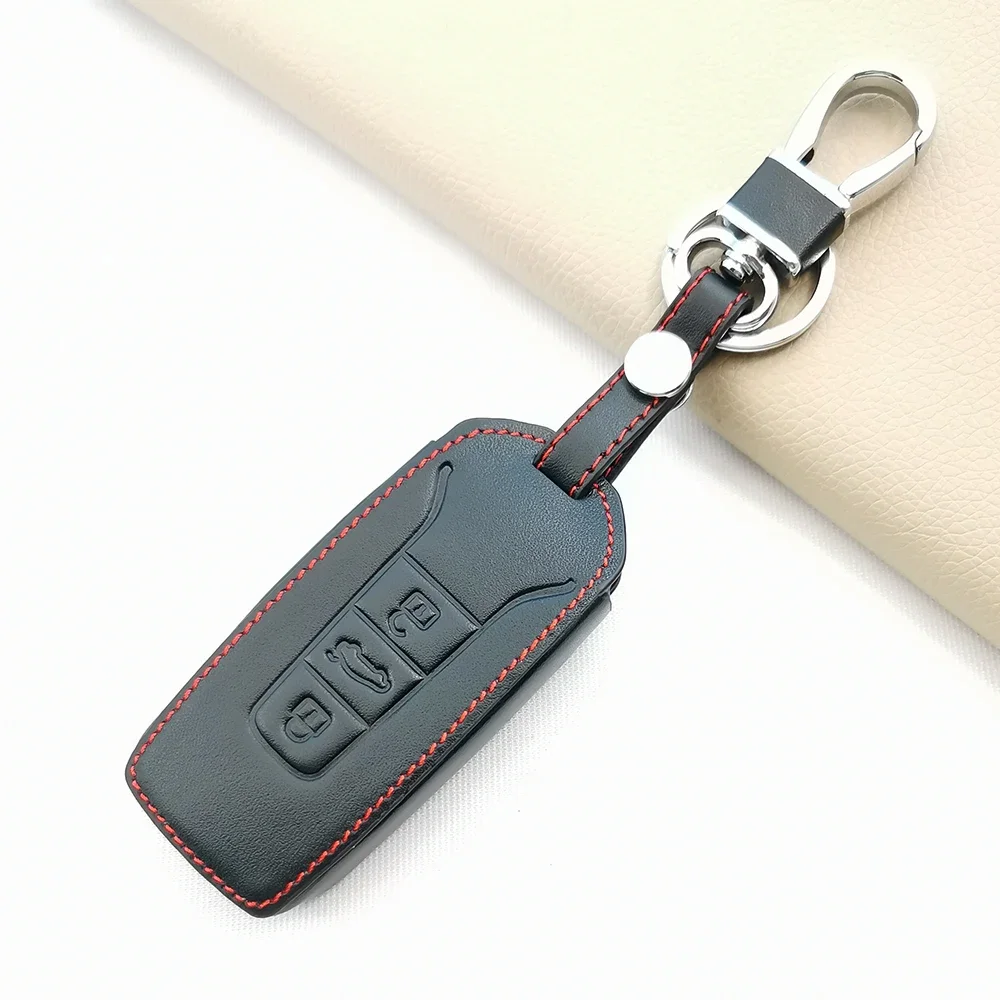 Leather Cover Key Case Holder Fob Funda Llave For Volkswagen Touareg 2018 2019 2020 2021 3 Button Remote Keyless Wallet Jacket