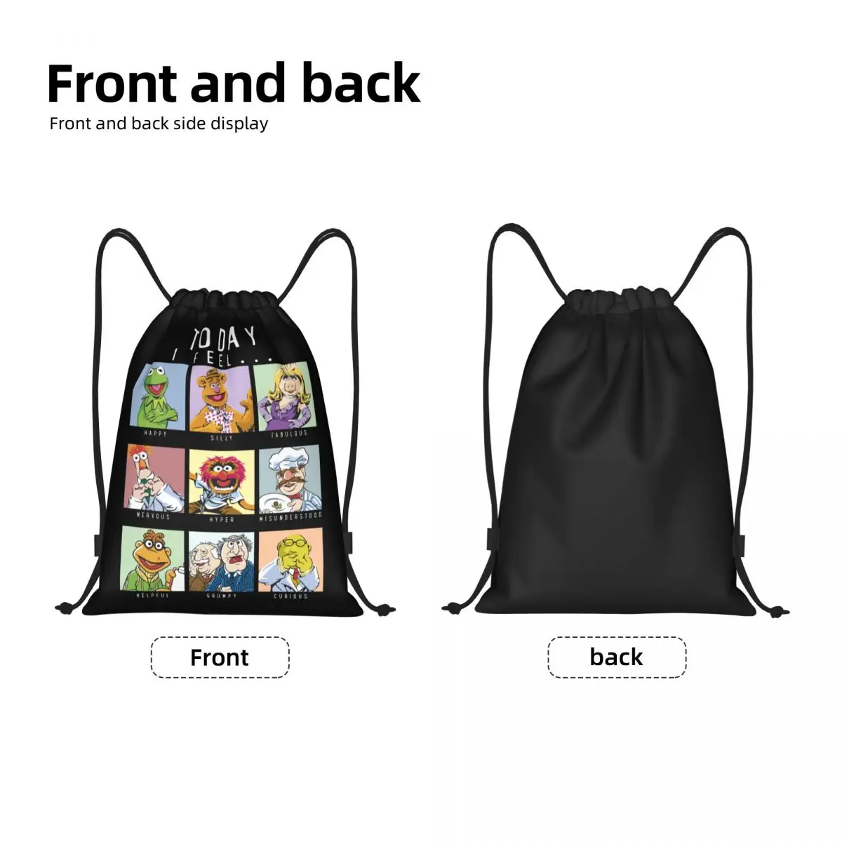 Custom Muppets Mood Chart Drawstring Backpack Sports Gym Bag for Women Men Anime Cartoon Training Sackpack