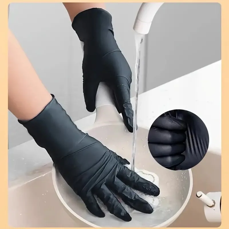 Guantes de nitrilo desechables para limpieza del hogar, herramientas de seguridad para trabajo, jardinería, cocina, Tatto, color negro, 20 piezas