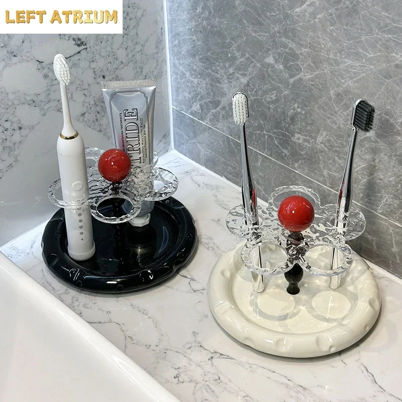 Ceramic Acrylic Electric Toothbrush Holder Toothpaste Storage Rack Washbasin Shelf Storage Rack Bathroom Desktop Organizer