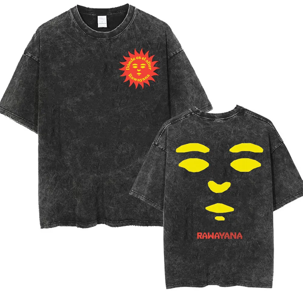 Customization Rawayana Donde Es El After 2026 New Album T Shirts Men Women Vintage Washed Short Sleeve T-shirt Summer Tops 100%