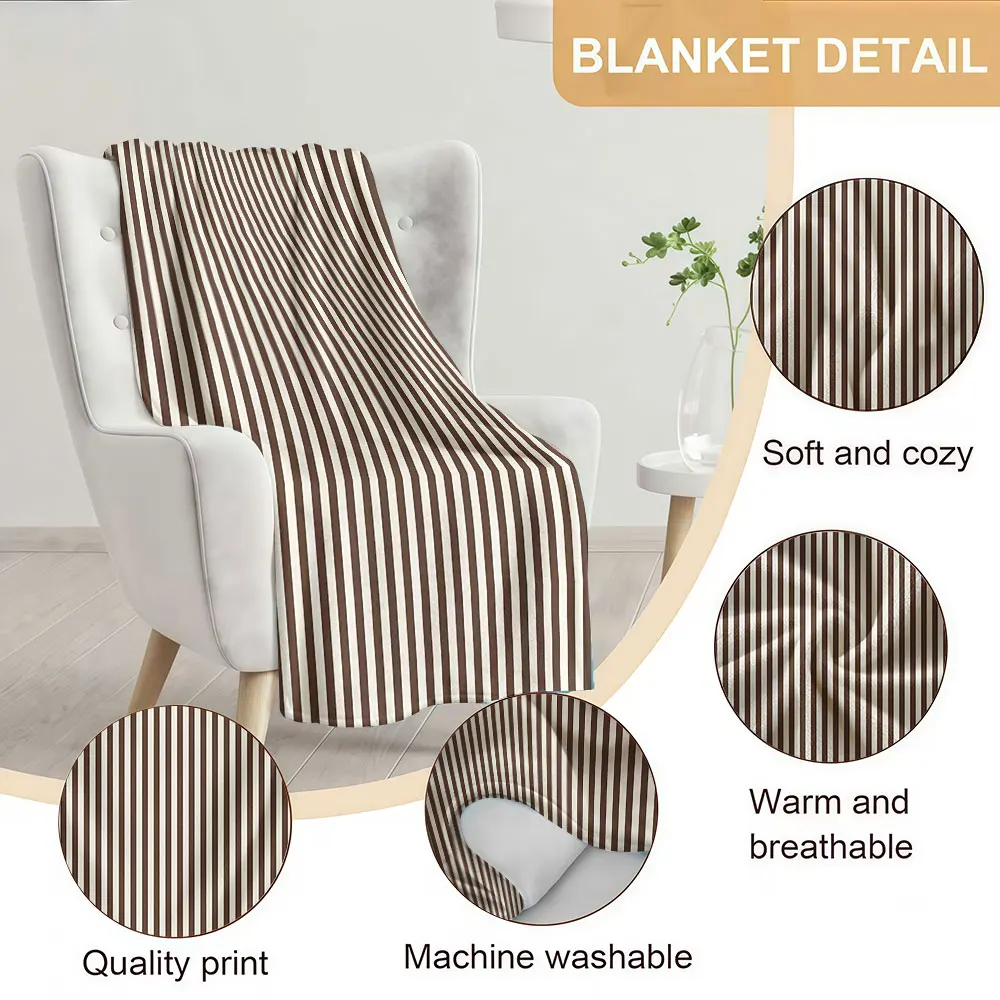 Brown Stripe Soft Warm Flannel Blanket Lightweight Cozy Christmas Halloween Home Decor Room