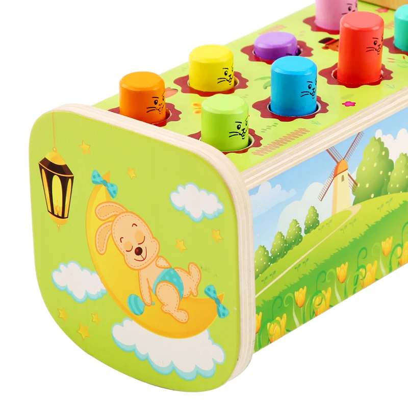 لعبة Whack-a-Mole الخشبية مع أوتاد ملونة ومطرقة خشبية - تتمتع للأطفال