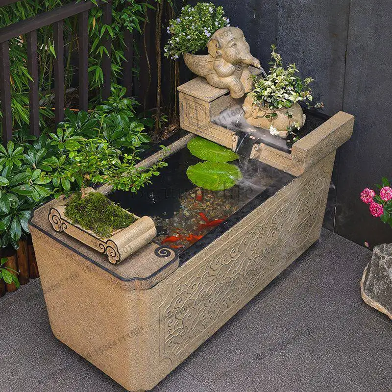 Garden running water fish tank outdoor circulating water landscaping lucky water feature fountain fish tank circulating