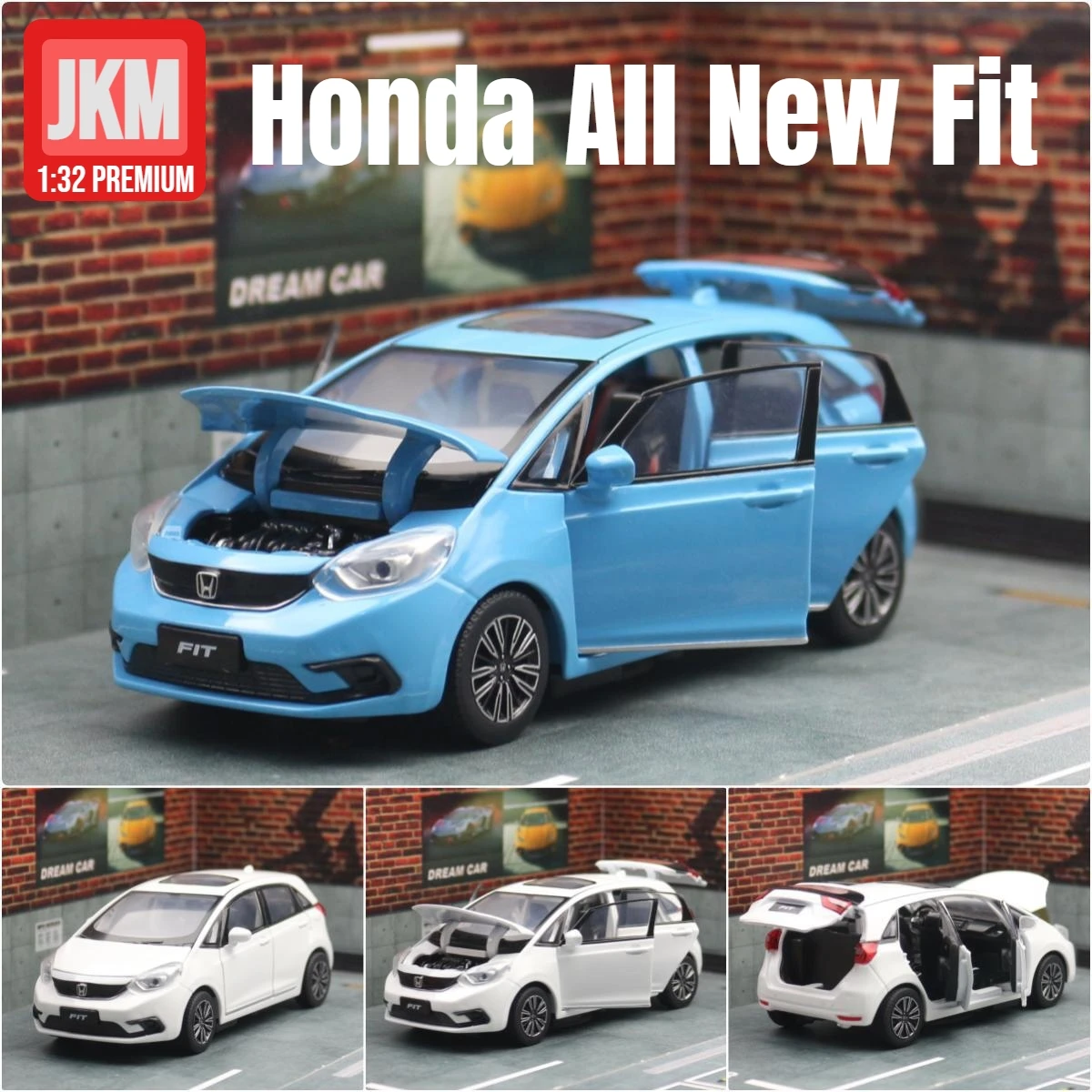 1/32 Honda FIT JAZZ SUV Sport Toy Car JKM Diecast Miniature Model Doors Openable Sound & Light Collection Gift For Boy Boys Kid