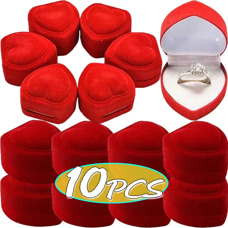 

10pcs New Red Velvet Heart Ring Box Jewelry Display Case Gift Boxes Wedding Romantic Organizer Engagement Ring Case Wholesale