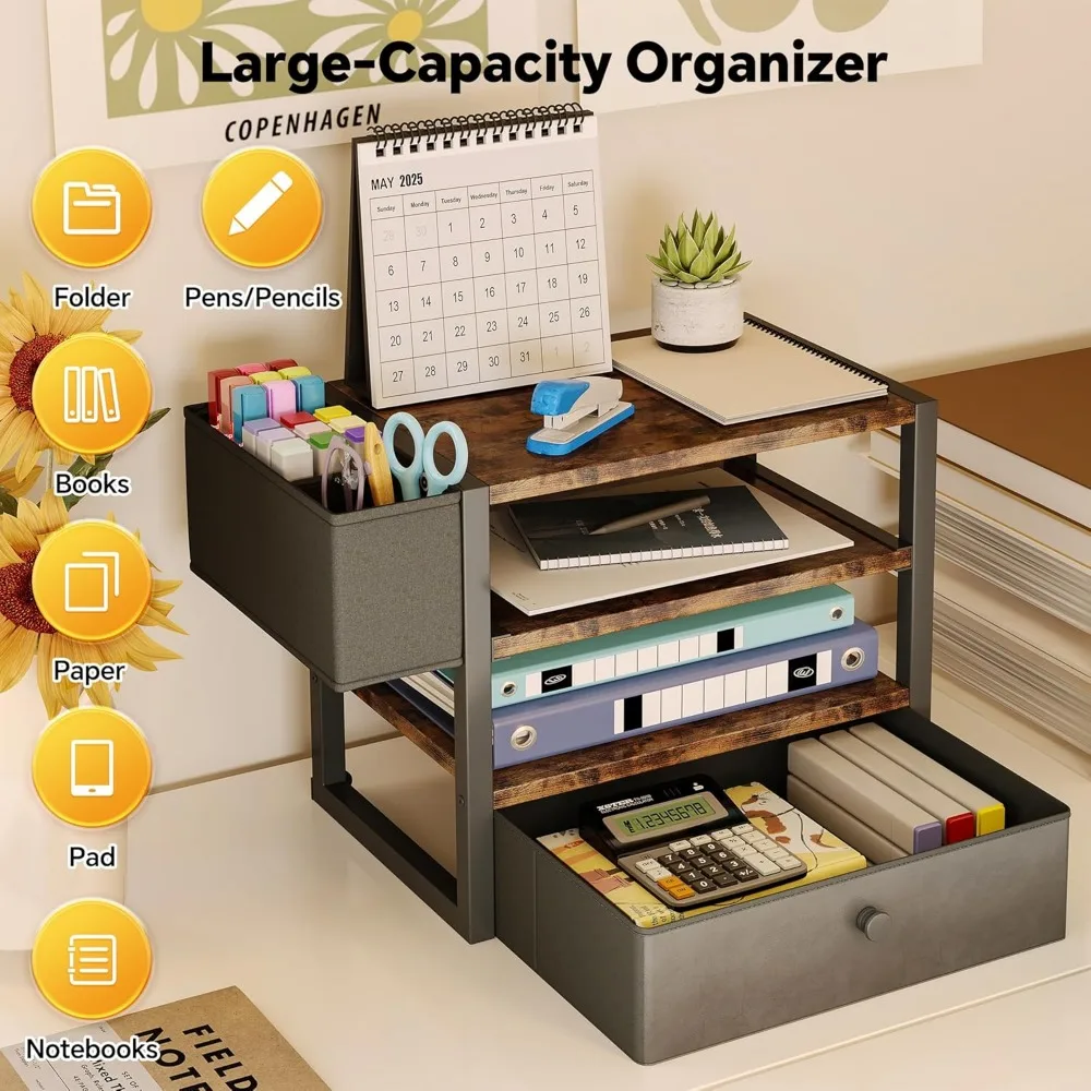 منظمات المكتب وملحقاتها، منظم ملفات صينية الحروف الورقية من 4 طبقات مع درج قماش و3 حامل أقلام، ملحق مكتب المكتب