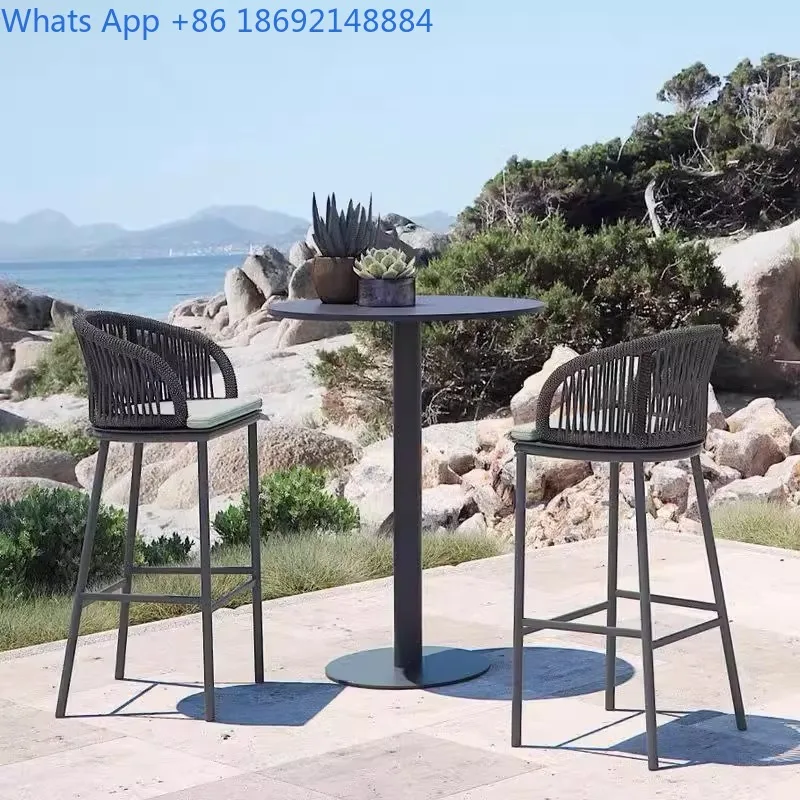 

Outdoor Bar Chair Leisure Bar High Stool Balcony Outdoor Rattan Chair Open-air Restaurant Cafe Bar Stool