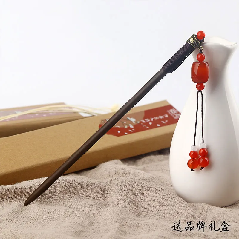 

Agate glass hairpin female antique walking hand-made original wooden classical hair clip hairpin tassel hair fairy system