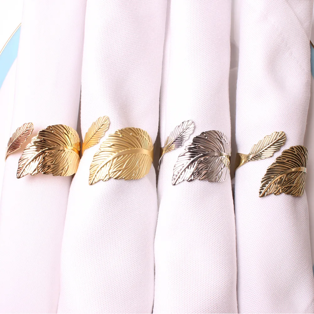 12Pcs Napkin Rings  Fall Leaves Gold Silver Christening Bangle Metal Napkin Holder Wedding Gifts Baptismal Shower Party Decor