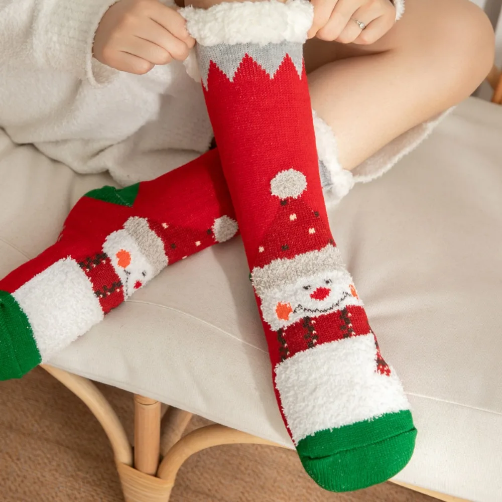 

Cute Cartoon Thick Thermal Socks Velvet Snowman Winter Slipper Socks Plush Anti Slip Christmas Floor Socks Indoor