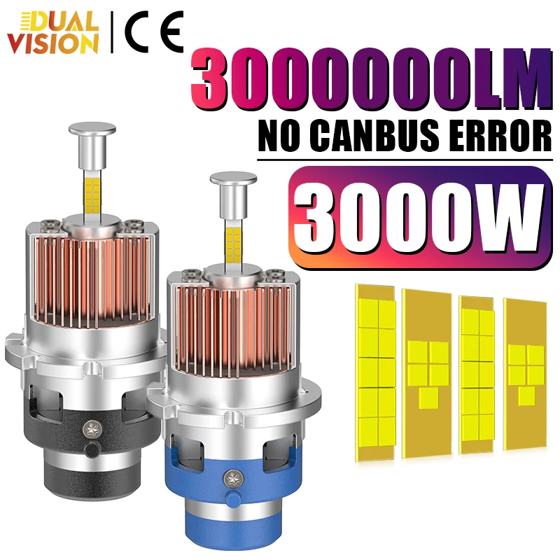 

Dualvision 3000000 LM 3000 Вт D2S D4S D1S D3S 1:1 Светодиодные фары Лампа HID D2R D4R Сменный комплект Xeon LED 360 Очень большой чип CSP