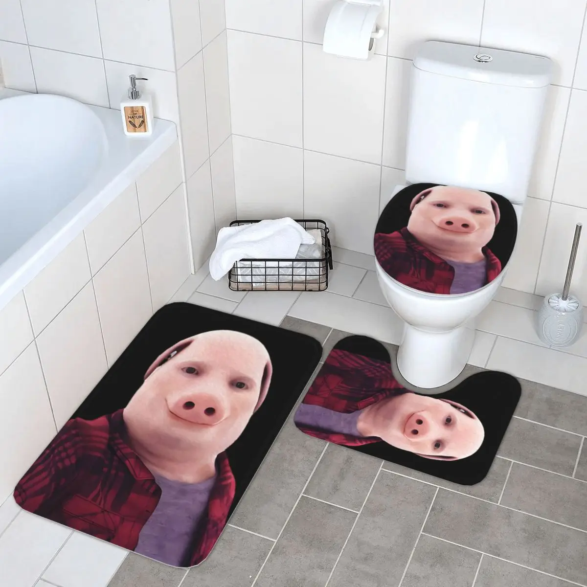 

John Pork Is Calling, 3-х предметный коврик для ванной, набор для ванной комнаты, крышка для унитаза, домашний декор, нескользящий ковер, напольный коврик