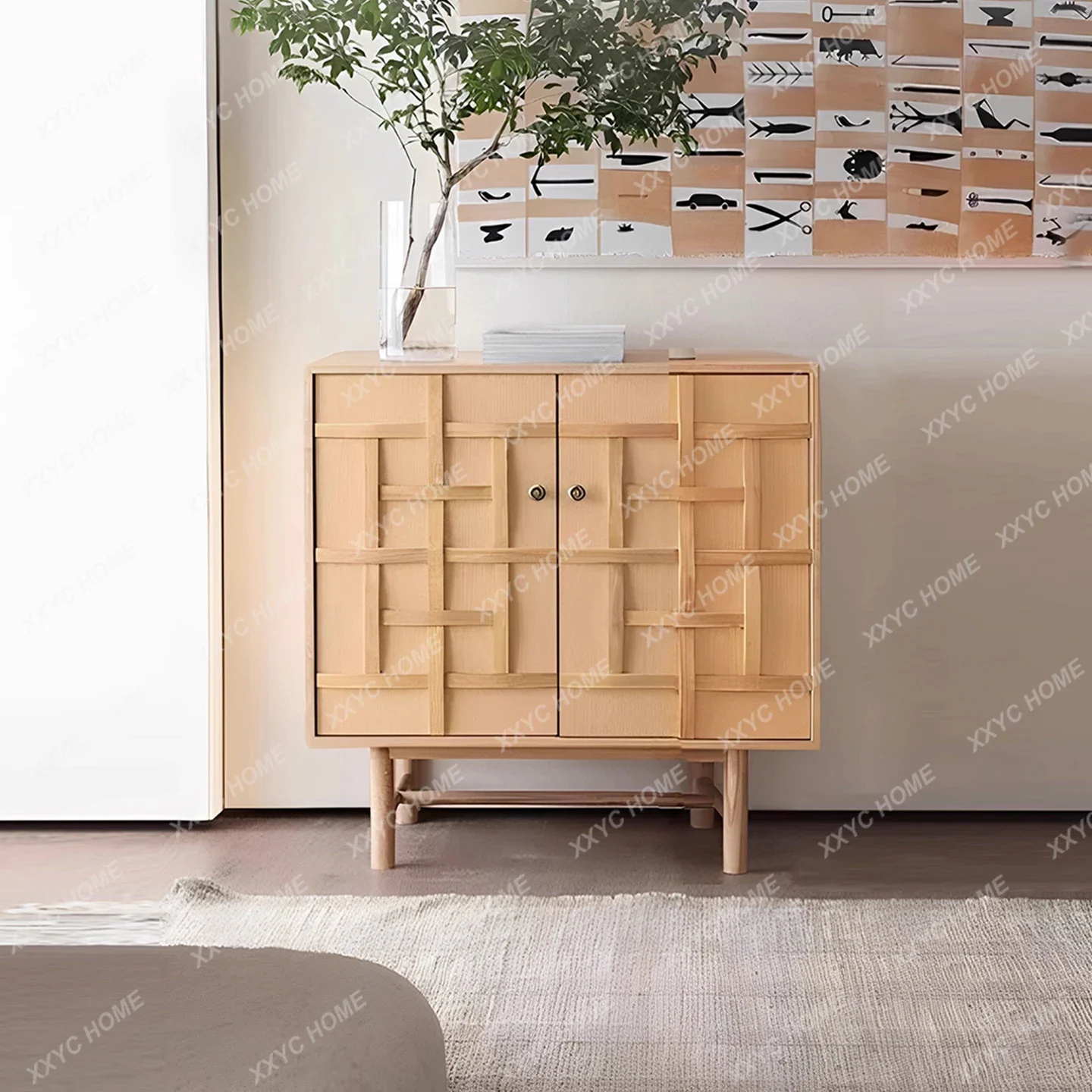 

solid wood dining side cabinet log wind locker, entrance cabinet retro living room