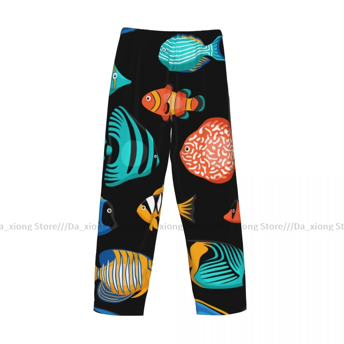 Calça longa pijama casual masculina, cintura elástica solta, peixe tropical, roupa de dormir aconchegante, calça lounge em casa