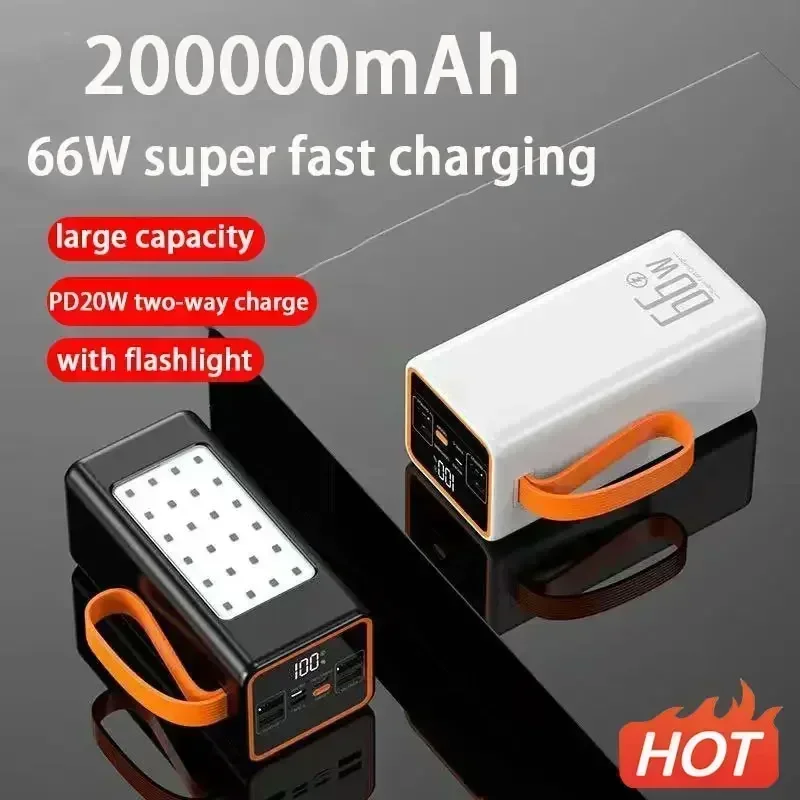 66W 200000mAh Power Bank Large Capacity PD20W  Powerbank Portable Fast Charger External Battery For iPhone Xiaomi Samsung