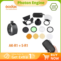 Godox AK-R1 + S-R1 Barn Door, Snoot, Color Filter, Reflector, Honeycomb, Diffuser Ball Kits for Godox AD200 H200R V1 Flash Head