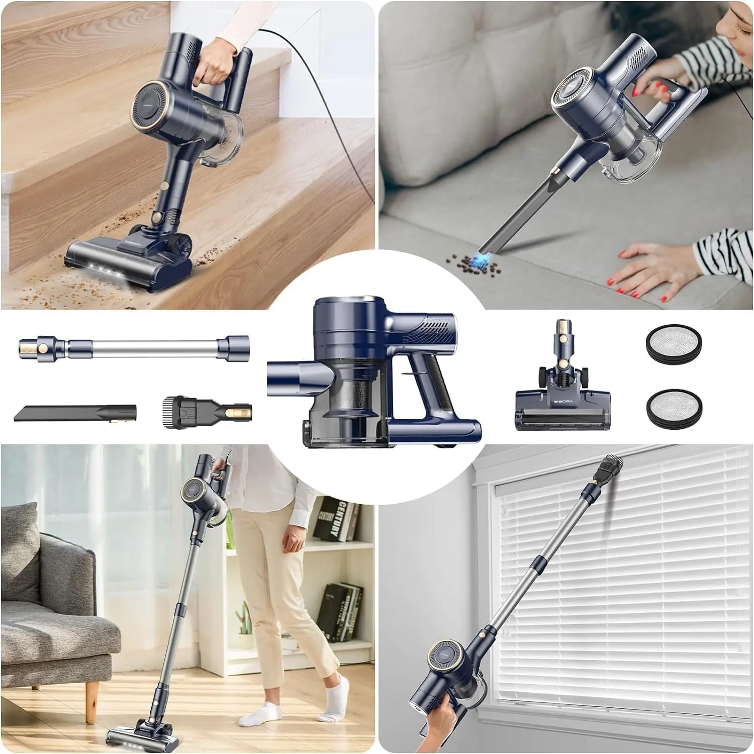 YISORA Corded Vacuum Cleaner, 600W 23KPa Stick Vacuum, Free-Stand 6 in 1 Handheld Vacuum Cleaner for Hard Floor Carpet