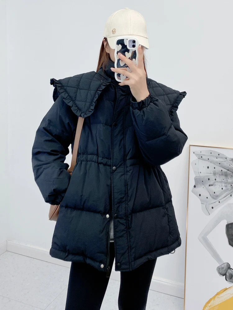 2023 Winter New Women Short Korean Fashion Coat Thick Navy Doll Collar Jacket Warm Cotton Padded Casual Female Parkas