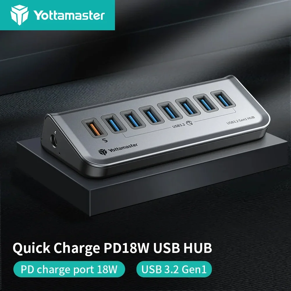 

7 Port Quick Charge 18W USB C HUB to 5Gbps USB 3.2 Adapter Multi- Docking Station HUB Tablet Laptop