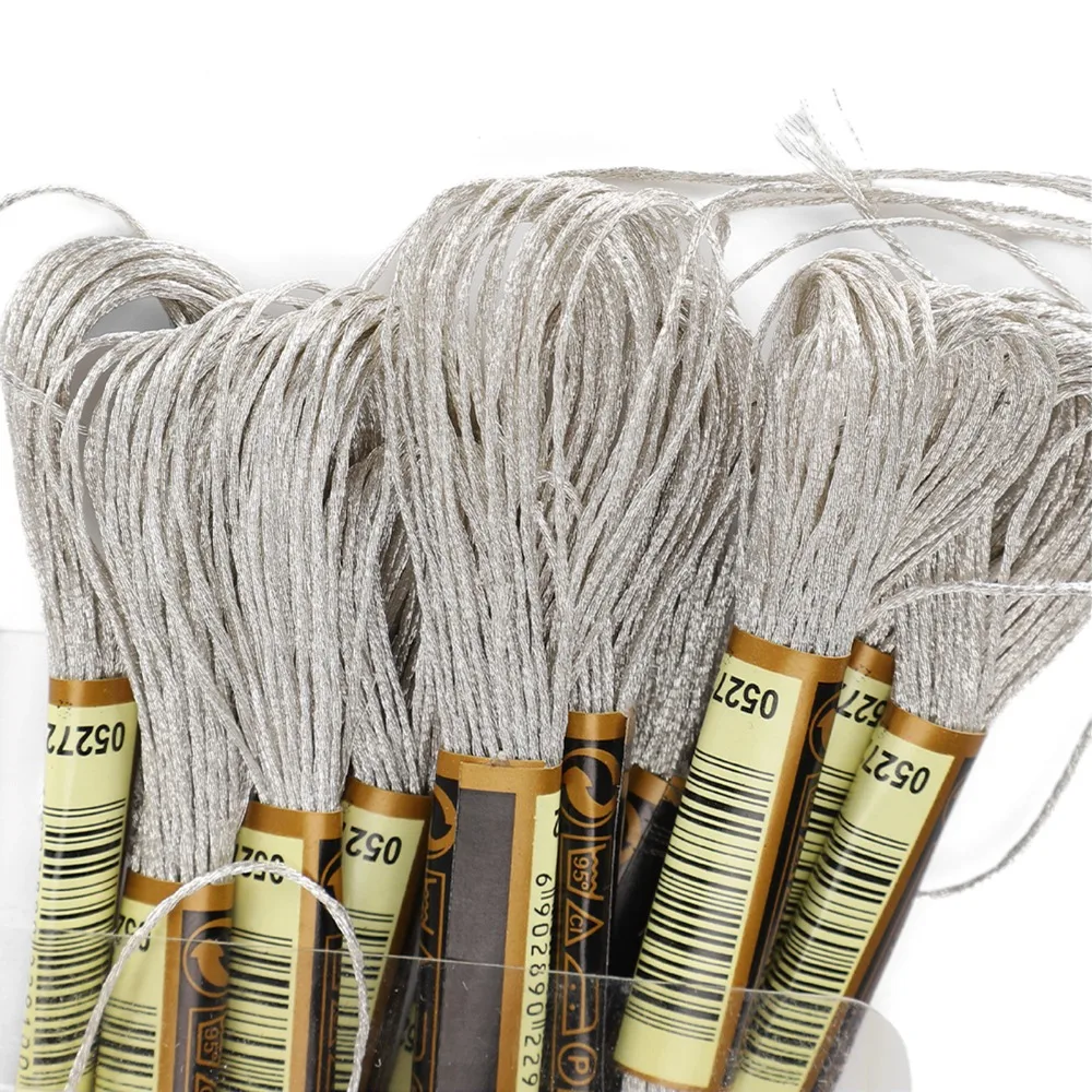 24pcs Silver Glossy Cross Stitch Threads Polyester Thread Glitter Thread Embroidery Floss 8m Long HandMade Yarn DIY Craft