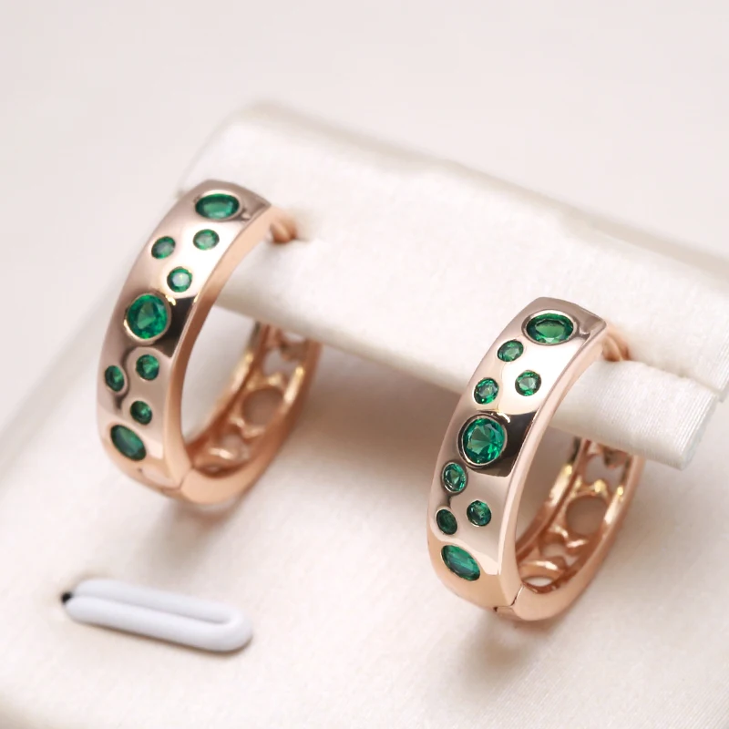 

Kinel 2022 New Classic 585 Rose Gold Drop Earring Geometric Green Natural Zircon Earrings Girl's Unusual Accessories For Woman