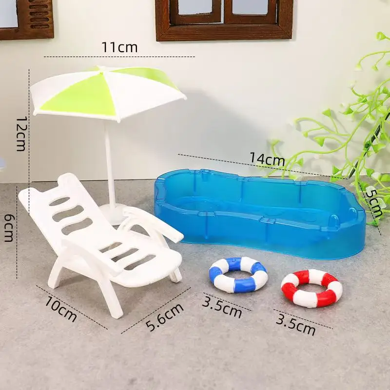 Mini Dollhouse Pool, Swimming Ring, Coconut Tree, Sun Umbrella, Beach Chair, Children'S Toy Accessories, Model, Cross-B