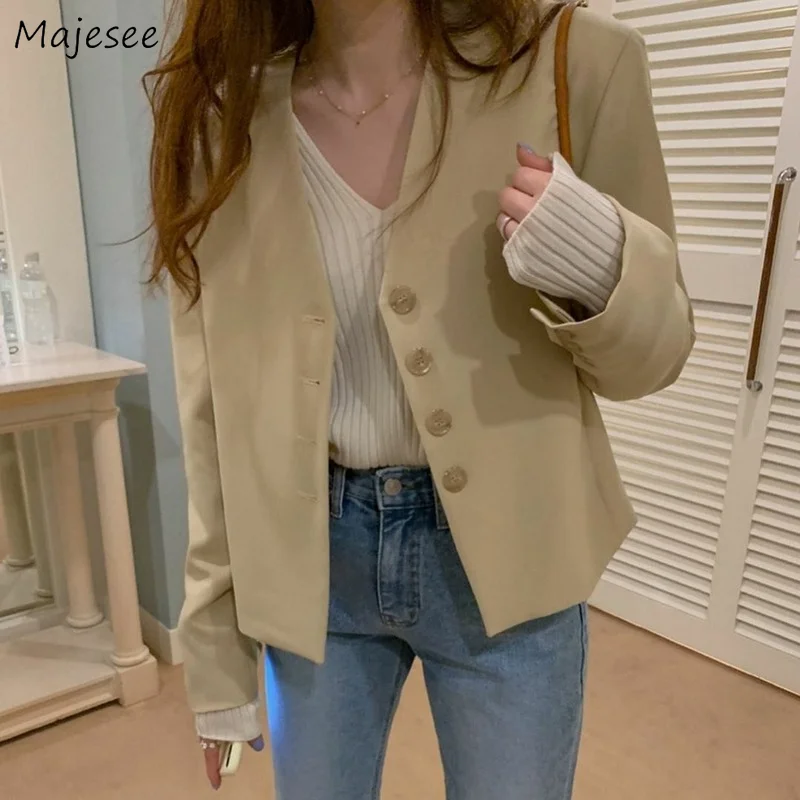 Blazers Women V-neck Basic England Style College Cool Streetwear Teens Stylish Elegant Tender Office Fashion All-match Coats Ins