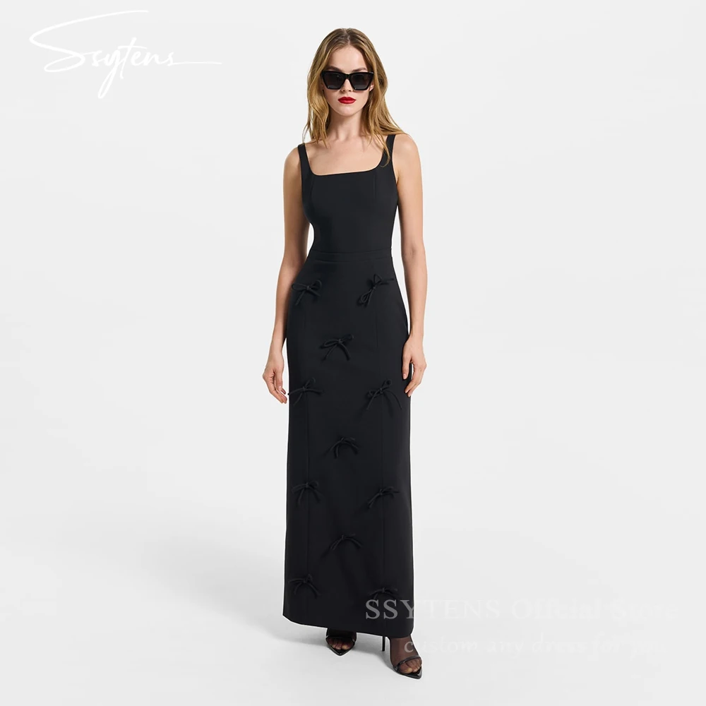 

SSYTENS Customized Square Collar Evening Dresses Black Wedding Guest Party Gown Dresses Vestidos De Mujer Elegantes Para Fiesta