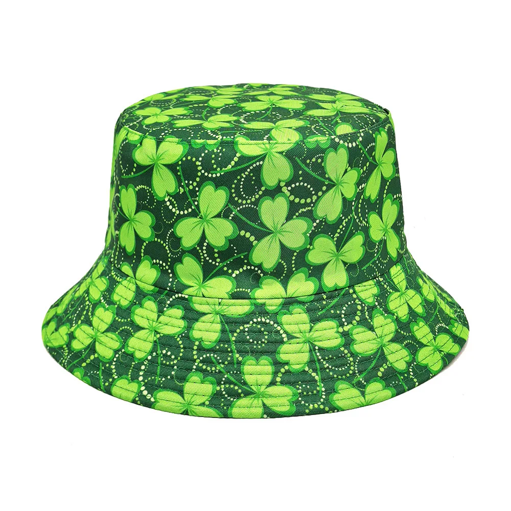 Zielone kapelusze typu bucket hat z nadrukiem koniczyny na Dzień Świętego Patryka, Irlandia, dla kobiet i mężczyzn, na festiwal, imprezę, kapelusz rybacki, letni kapelusz przeciwsłoneczny, panama