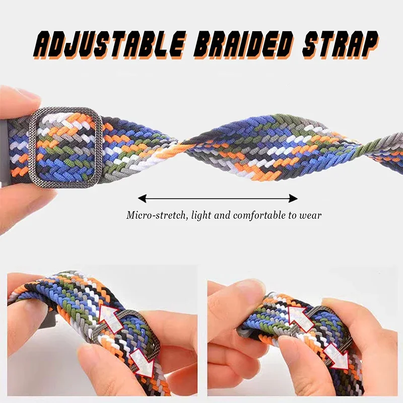 Strap for Xiaomi Mi Band 8 Elastic Nylon Braided Adjustable Replacement Watchband Correa Bracelet for Mi Band 8 7 6 5 4 3 Strap