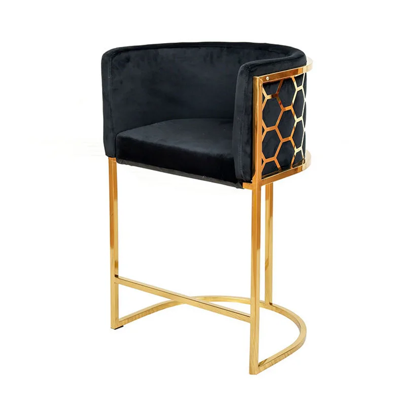 

&c Modern Stainless Steel Velvet Pink Bar Stool Home's Gold High Chair Adjustable for Dining School Mall Use Minimalist Design