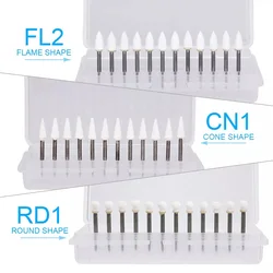 12pcs/pack Dental White Polishing Stones Flame Cone shape FG Bur Drills Arkansas Stone FL2 CN1 RD1