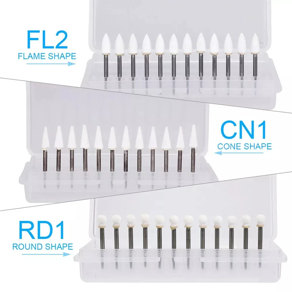 12pcs/pack Dental White Polishing Stones Flame Cone shape FG Bur Drills Arkansas Stone FL2 CN1 RD1